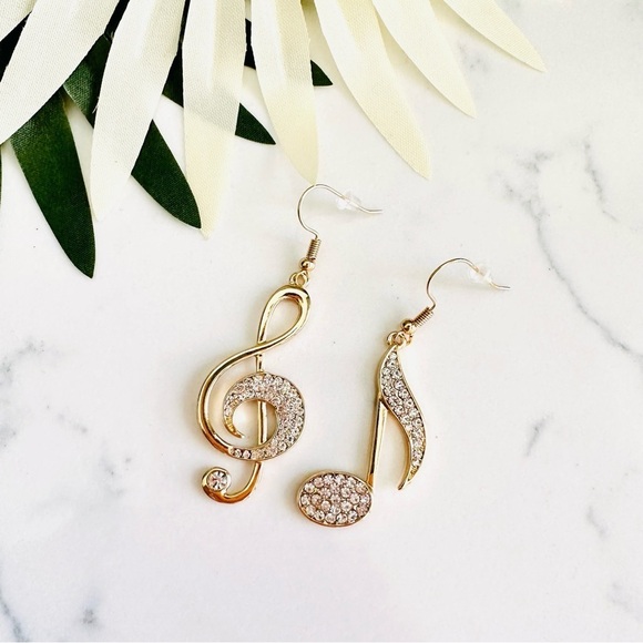 2/$30🌵 Music Bass Treble Clef Sparkle Gold Tone Earrings Dangle Jewelry Gift - Picture 3 of 7